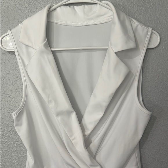 White Plunging Collar Bodysuit with Wrap Effect - Picture 4 of 8